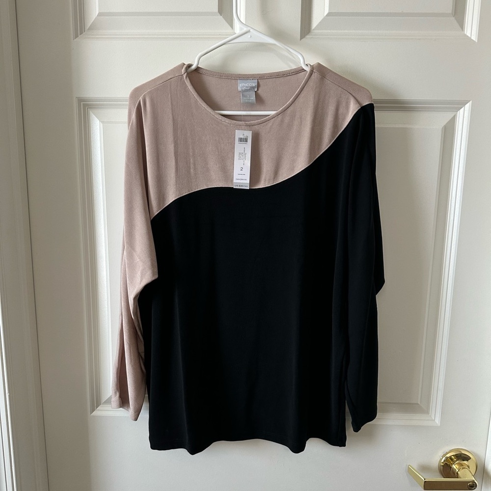 Travelers By Chicos Bateau 3/4 Sleeve Soft Latte Blouse Size 2 (L)